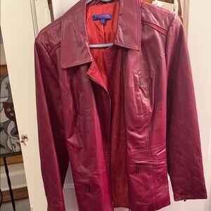 Vintage Twiggy London Classic Women’s Leather Jacket - Berry Red